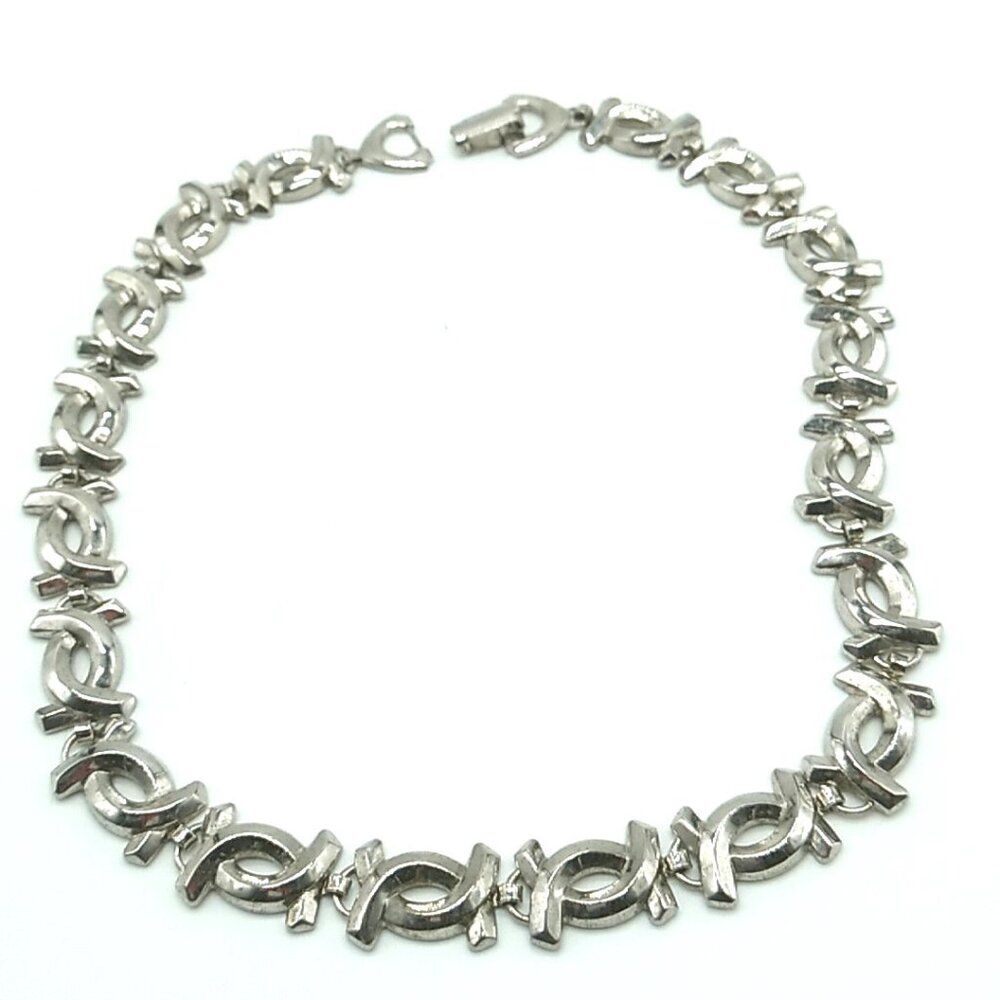 Vintage Marino Linked Choker Necklace Metal Silver-tone 1960s Signed